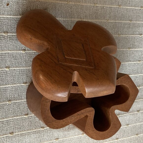 Vintage Wooden Cross shaped Puzzle Trinket Box Lidded Handmade Carved Wood - Picture 10 of 11